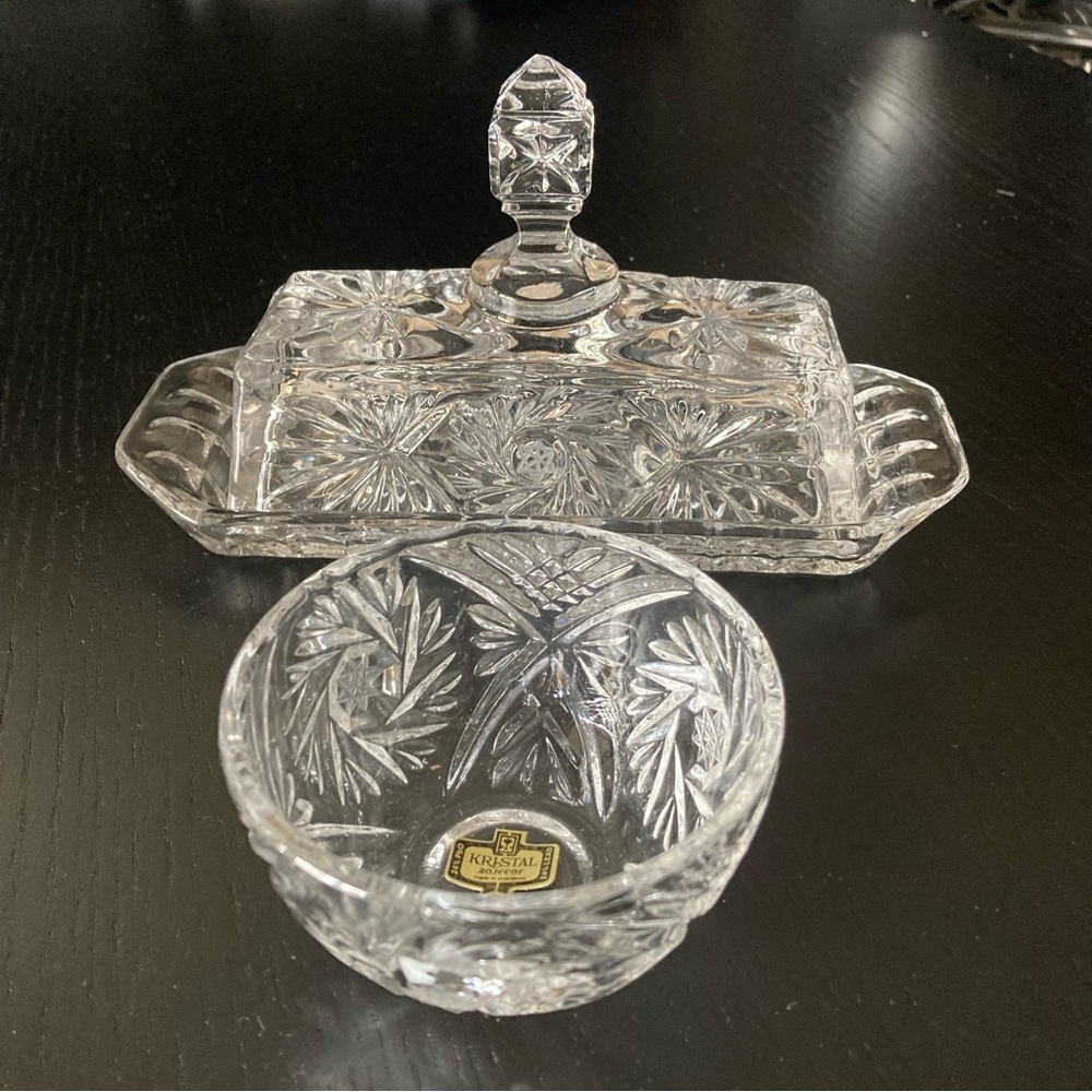Crystal Butter Dish and Bowl Set - Clear